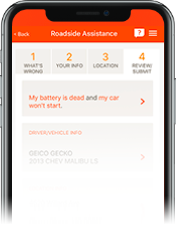 Image of Roadside Assistance view in Mobile app