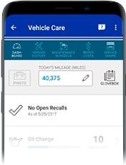 Image of Vehicle Care view in Mobile app