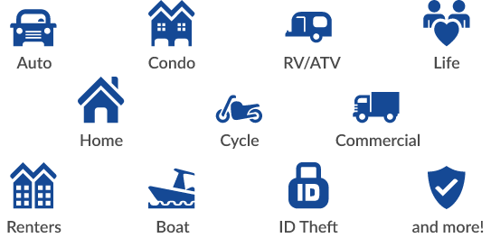 Auto, Condo, RV/ATV, Life, Home, Cycle, Commercial, Renters, Boat, ID Theft, and more!