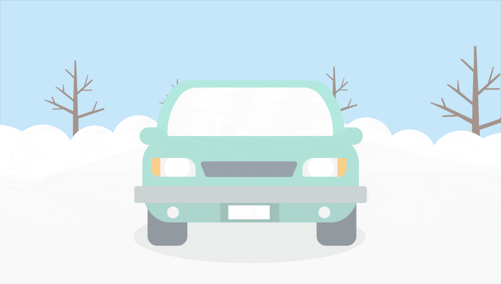 illustrated car in whiteout conditions with hazard lights