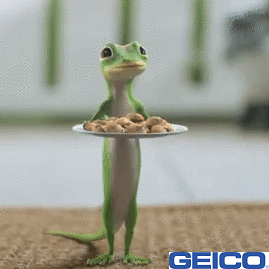 GEICO Gecko holding plate of cookies