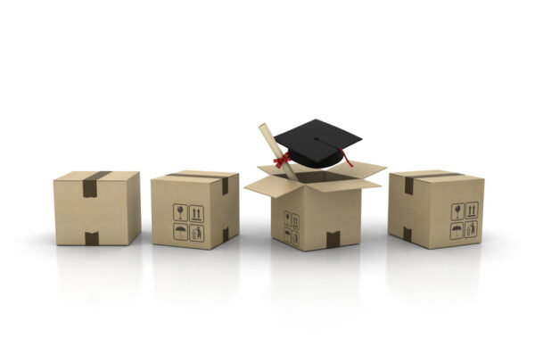 Cardboard Box with Graduation Cap - 3D Rendering