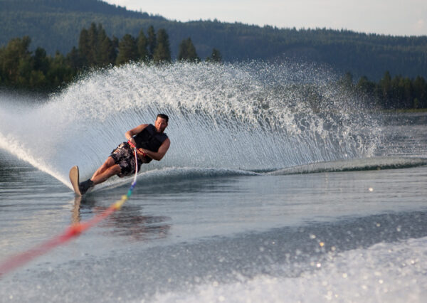 Mid forties male waterskiing