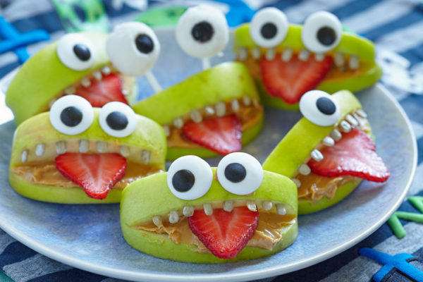 Spooky green apple monsters for Halloween party