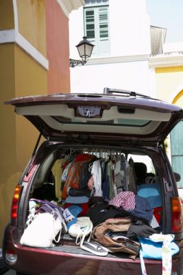 Clothes in a car trunk, Old San Juan, San Juan, Puerto Rico