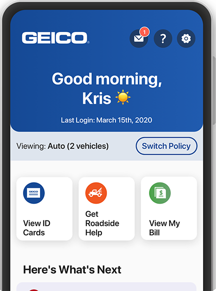 The Geico car insurance app features