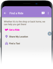 Image of Find a Ride view in Mobile app