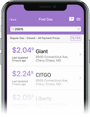 Image of Find Gas view in Mobile app