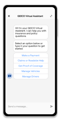 A smartphone using GEICO Mobile's virtual assistant