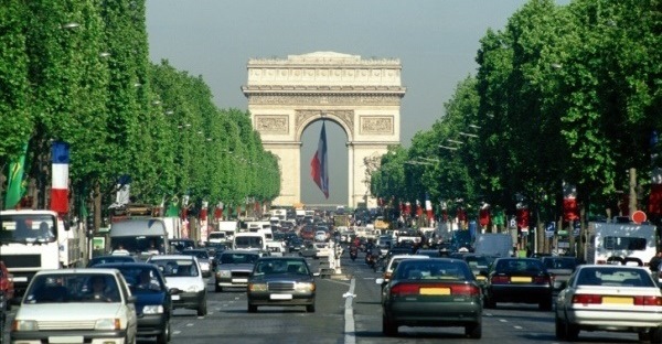 Arc de Triomphe on Avenue des Champs , Paris , France.