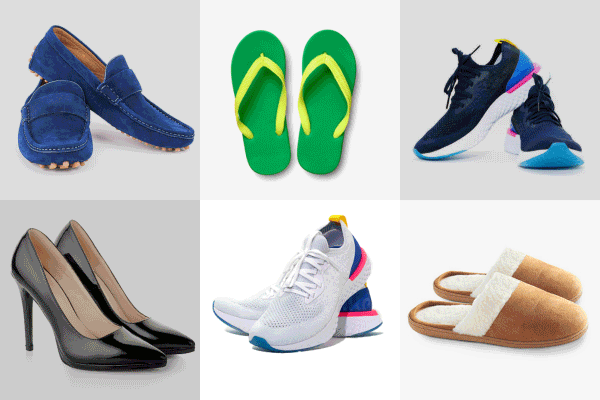 Animation showing what shoes are good for driving and what shoes are bad.