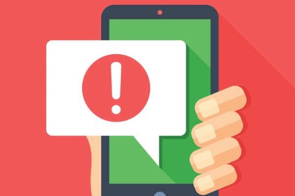 Cartoon depiction of a hand holding a cellphone screen up with an exclamation point.