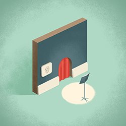 Mouse hole in a wall depicted as a concert stage.