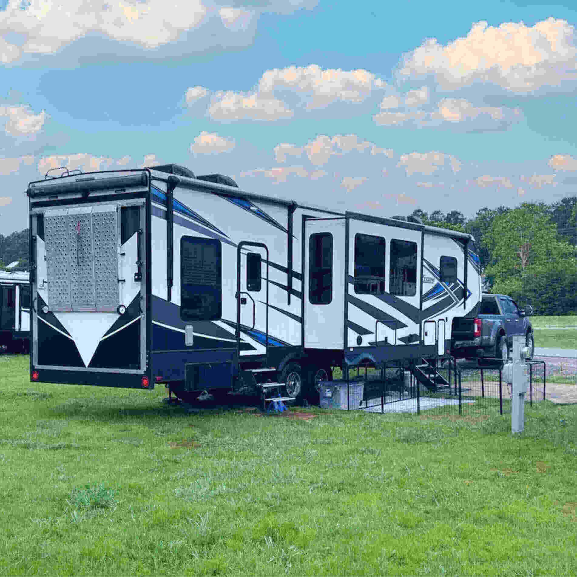 Toy Haulers parked in a park 