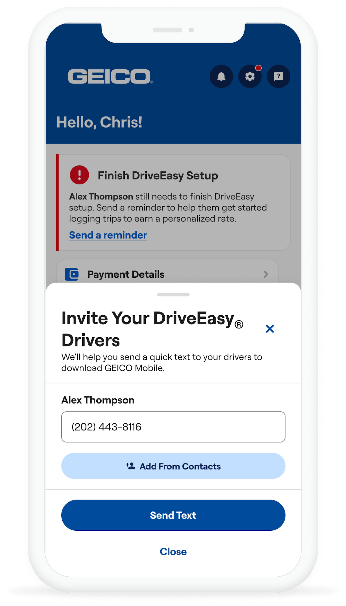 Invite Your DriveEasy Drivers modal