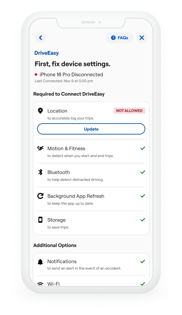 Update button for a DriveEasy setting