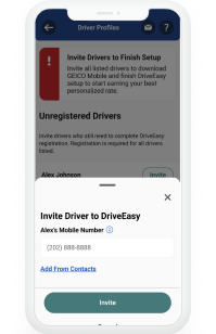 Invite driver and save
